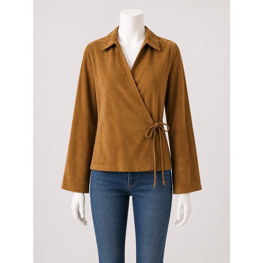 Orvis Genuine Leather Wrap Jacket Women's Brown Tie